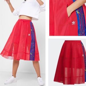 Adidas Originals Tulle Mesh Circle Skirt with Blue Floral Stripes